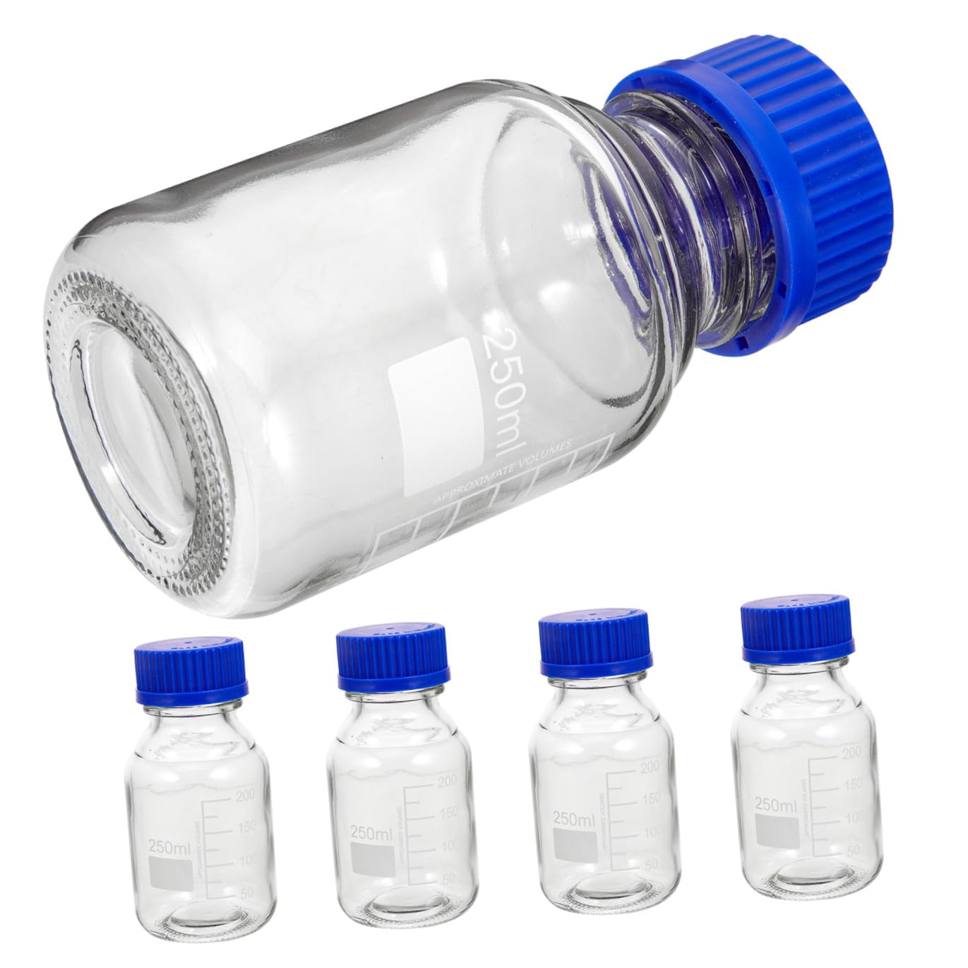 PartyKindom 4piezas Botellas De Reactivo De Vidrio Transparente Frascos De Graduación Para Almacenamiento Con Tapa Azul De Rosca Frascos De Reactivos Para Uso Laboratorio