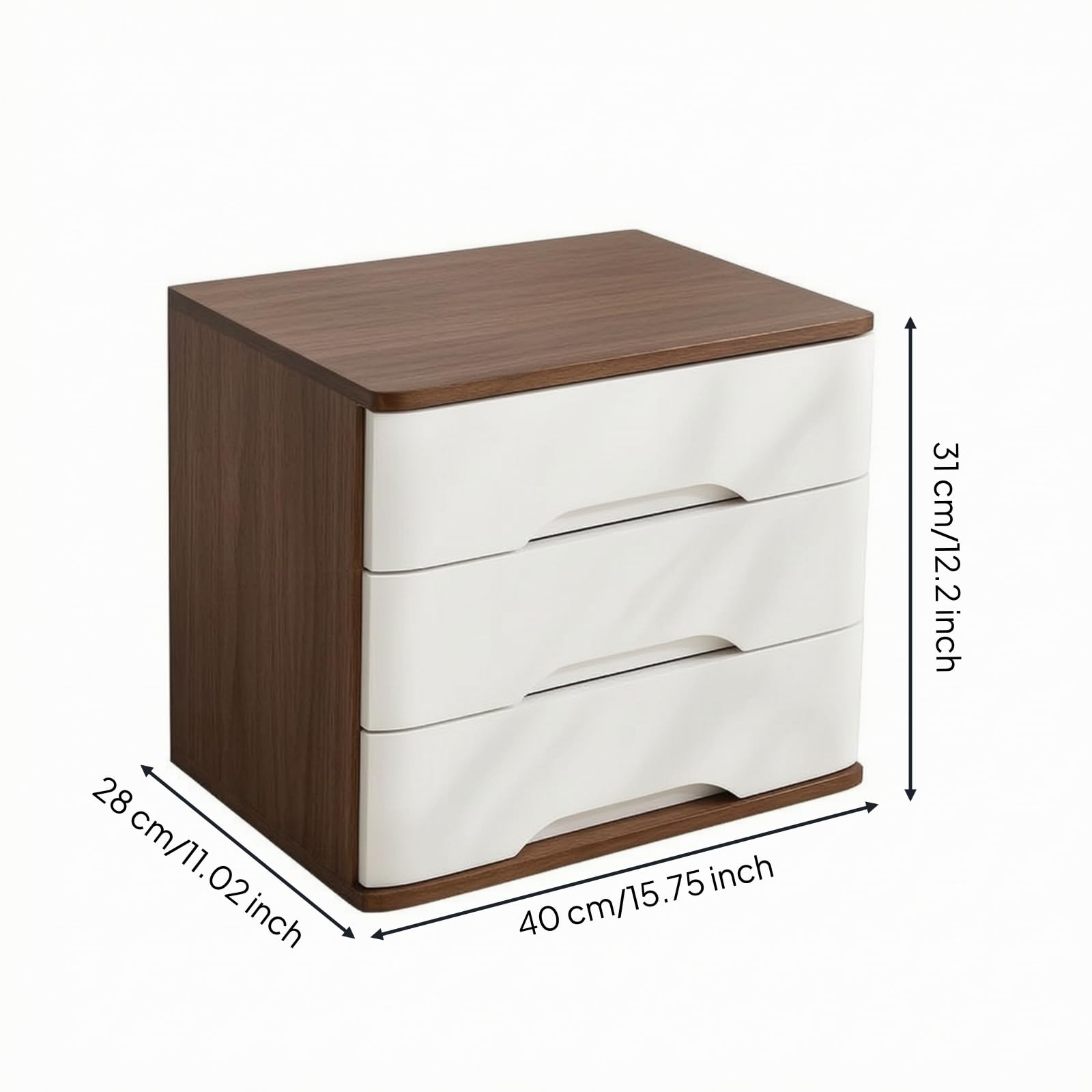da Scrivania Cassettiera Organizer Contenitore Cassetti in Paulonia con Cassetti Sovrapposti Estraibili Adatto per Camera da Letto Scrivania Studio Spazio Piccolo, Noce + Bianco, 40 28 31CM
