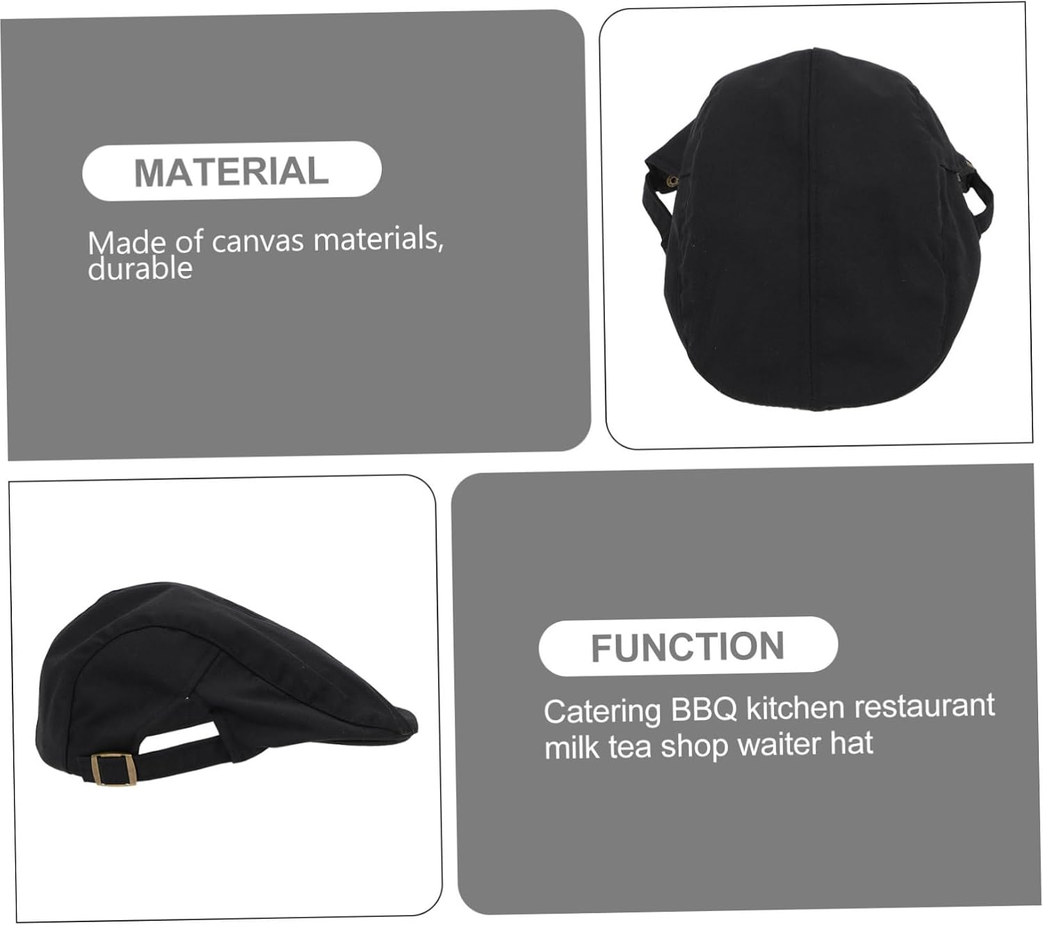LIOOBO 1pack Professional Canvas Chef Beret Hat Men Women Restaurant Waiter Hat for Sun Protection Black