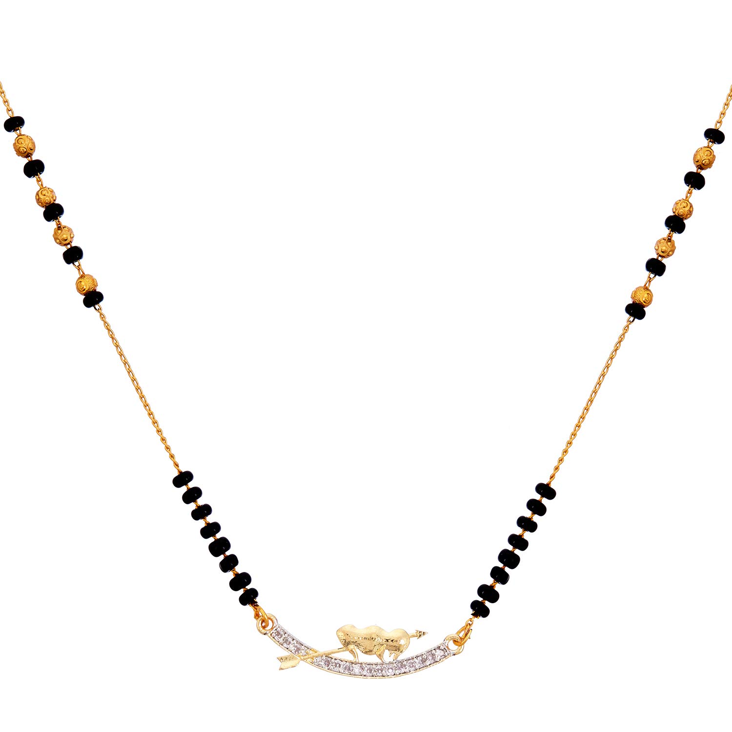 Mangalsutra Arrow in Heart Love Pendant American Diamond Gold-Plated Tanmaniya Nallapusalu For Women-image-27