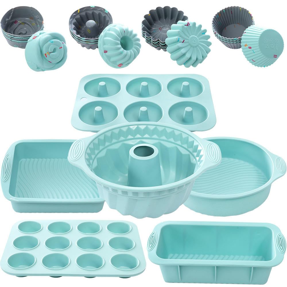 NYSDM 30-teiliges Silikon-Backform-Set, antihaftbeschichtet, inklusive Backform, Kuchenform, Donutform, Muffinform und 24 Cupcake-Formen aus Silikon