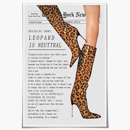 Lmuwecno Póster de botas de leopardo vintage York Trendy Times Retro en blanco y negro, portada de revista, estética, decoración de dormitorio,
