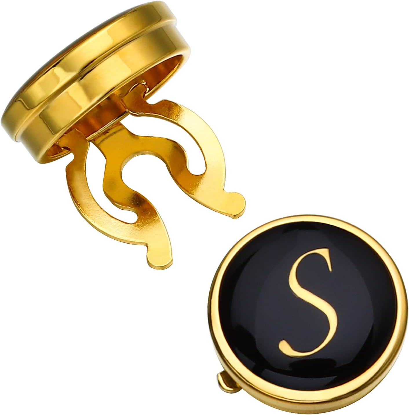 HAWSON Gold Button Covers for Men - Enamel Cufflinks with Personalized A-Z Letter Design for Tuxedo, Shirt, Business or Formal Attend Accessories