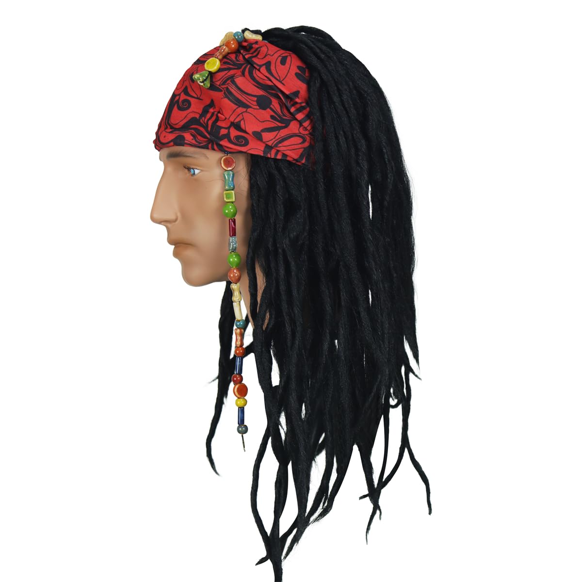 Pirate Dreadlock Wig Jack Sparrow Costume Props Bandana Accessories Men Women Hair Braid Beads Halloween Cosplay Black - Image 7
