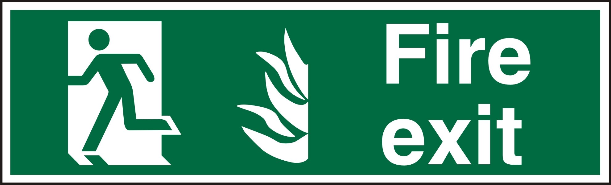Seco NHS Compliant Fire Exit - Man Running Left, Fire, Fire Exit Sign, 600mm x 200mm - Self Adhesive Vinyl