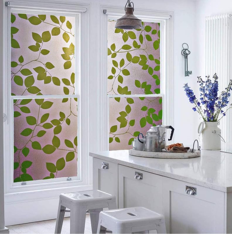 Image of Decorative Glass Film Window Film for Glass Film for Windows Privacy - Green Leaves |24 X 240 Inchs