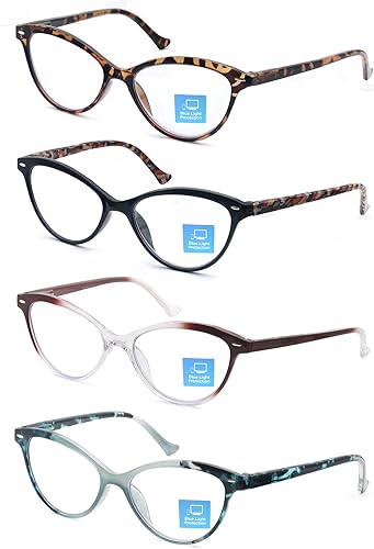 Miniatura 2 de HEEYYOK Gafas de lectura con bloqueo de luz azul para mujer, paquete de 4, cara pequeña de ojo de gato, lentes de computadora anti UV 1.25