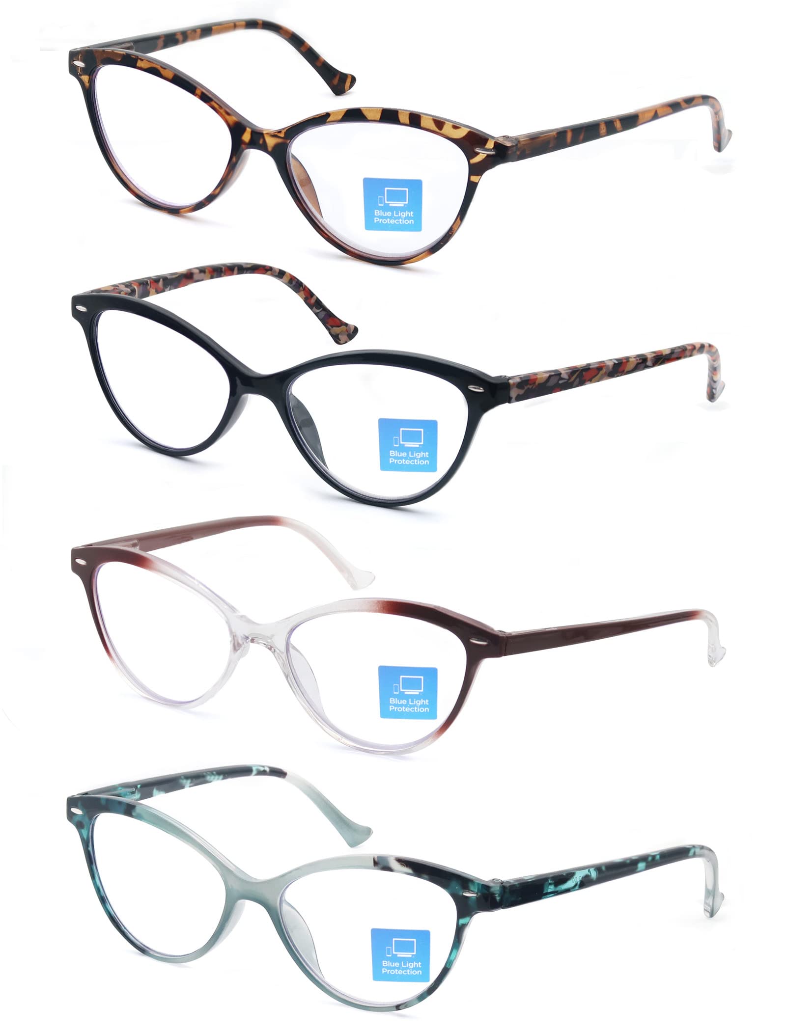 HEEYYOK Reading Glasses Blue Light Blocking for Women 4-Pack, Readers glasses with Anti UV,Cateye Small face Ladies Readers 2.75