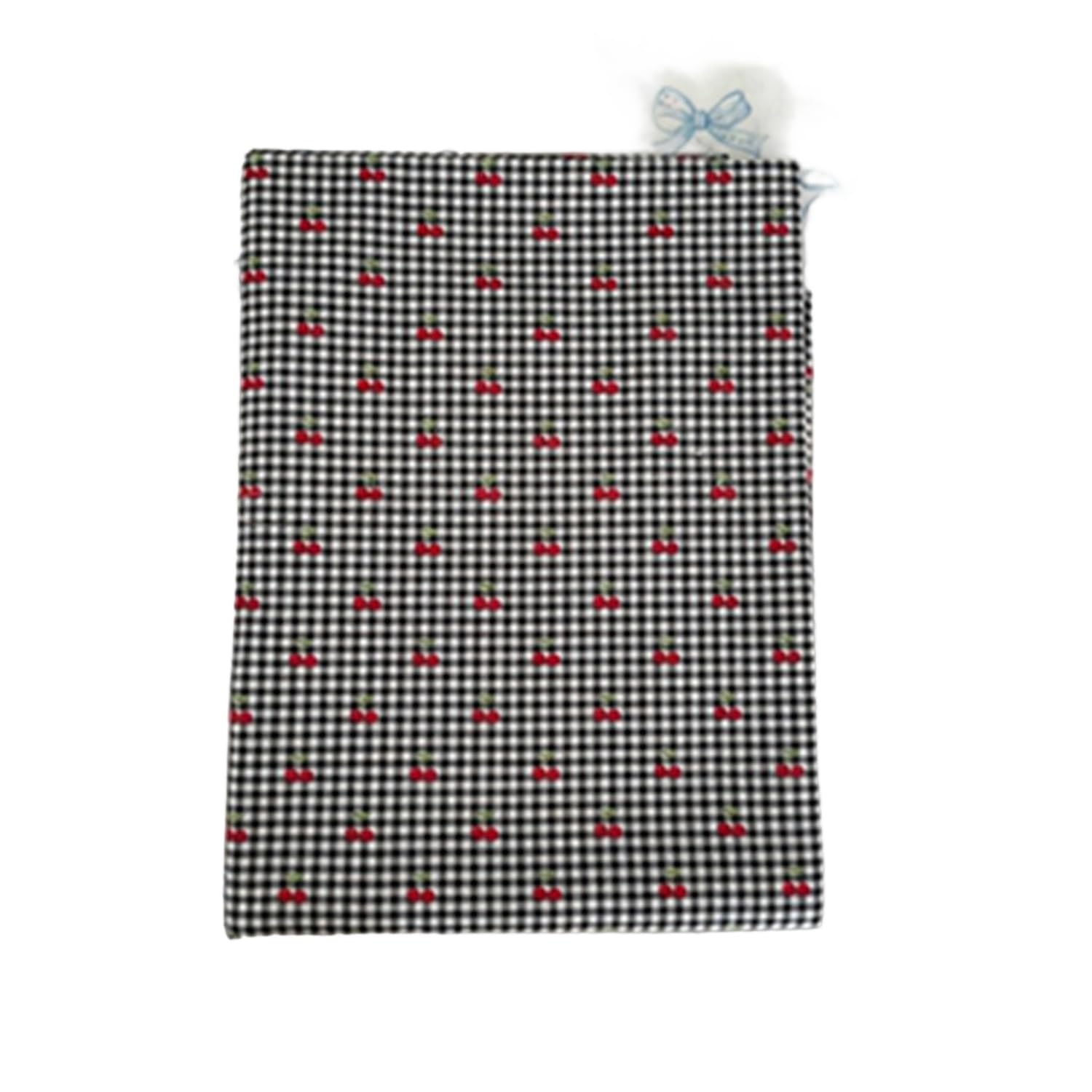 Tissu pour enfants à coudre en coton tartan noir avec motif cerise au mètre