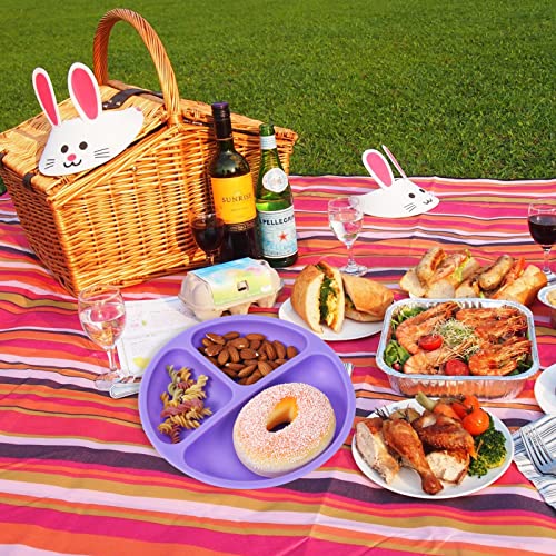 Cibeat Toddler Plates 3 Pack, 100% Silicone Suction Plates For Babies And Toddlers, Microwave And Dishwasher Safe, Bpa Free, Divided Design, Pink & Yellow & Purple #TOP6