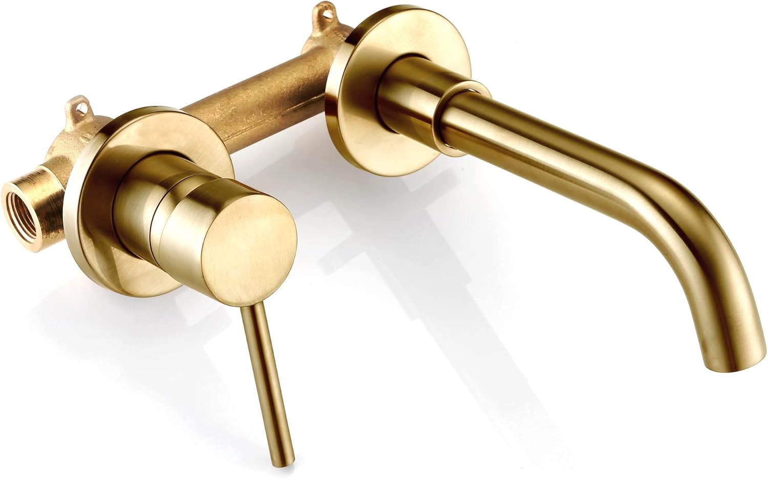 sumerain Wall Mount Bathroom Faucet Brushed Gold Lavatory Faucet, Single Left-Handed Handle