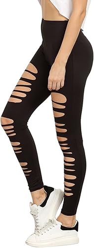 SweatyRocks Leggings ajustados rasgados de cintura alta para mujer, pantalones activos de yoga
