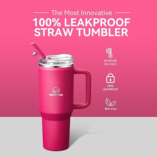 Miniatura 8 de Gpeng Vaso de 304050 onzas con asa, botellas de agua con tapa con popote, apto para taza de viaje de acero inoxidable aislado, mantiene las bebidas