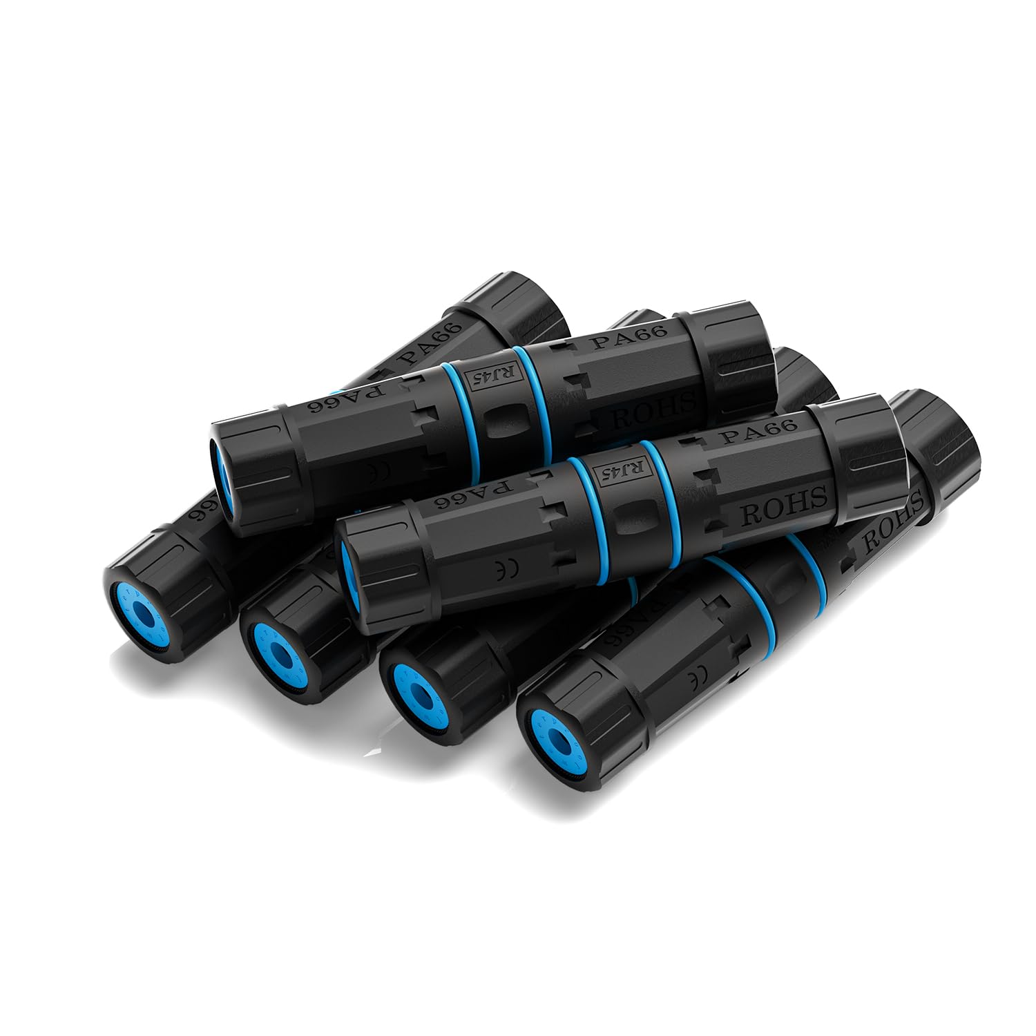 Dingsun IP68 Lot de 6 coupleurs RJ45 étanches en cuivre pur blindé anti-poussière pour câble Ethernet LAN extérieur Cat5, Cat5e, Cat6, Cat7, Cat8 (bleu)