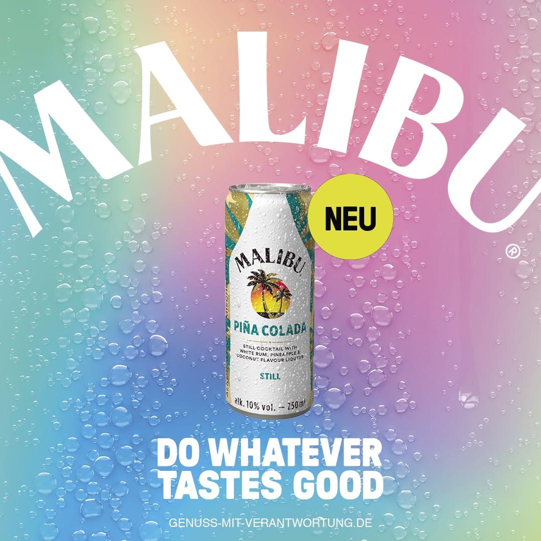Malibu Piña Colada, fruchtig-frischer Mix aus weißem Rum, Ananas-Geschmack und Kokos-Likör, vorgemischter Cocktail, 12 Dosen à 250 ml, 10 Vol.-%