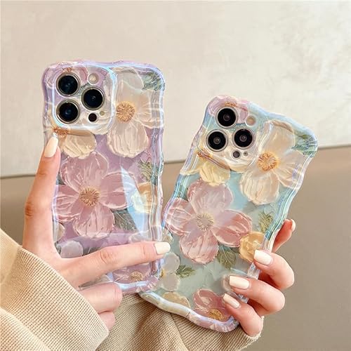 QLTYPRI iPhone 15ケースTPUカバー おしゃれ 韓国 可愛い 花柄 薄型 軽量 耐衝撃 スマホケース ワイヤレス充電対応 ストラップホール付き アイフォン15 ケース 6.1インチ 対応 - ピンク