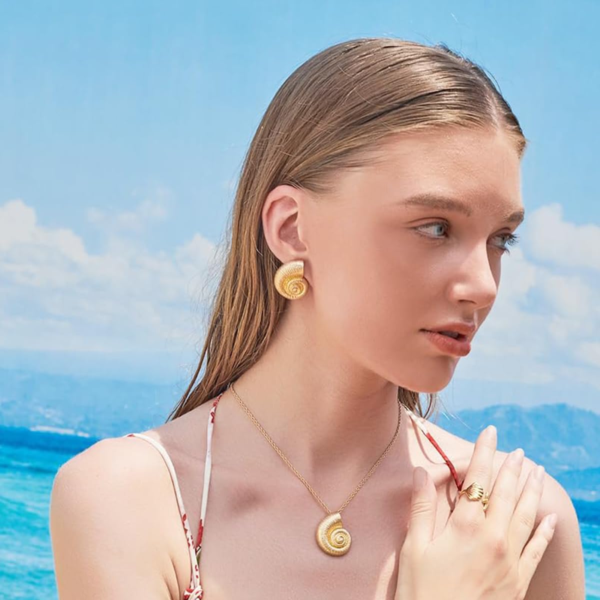 Gold Boho Ocean Earrings, Shell Earrings Seashell Stud Earrings Beach Jewelry Gifts for Women - Image 2