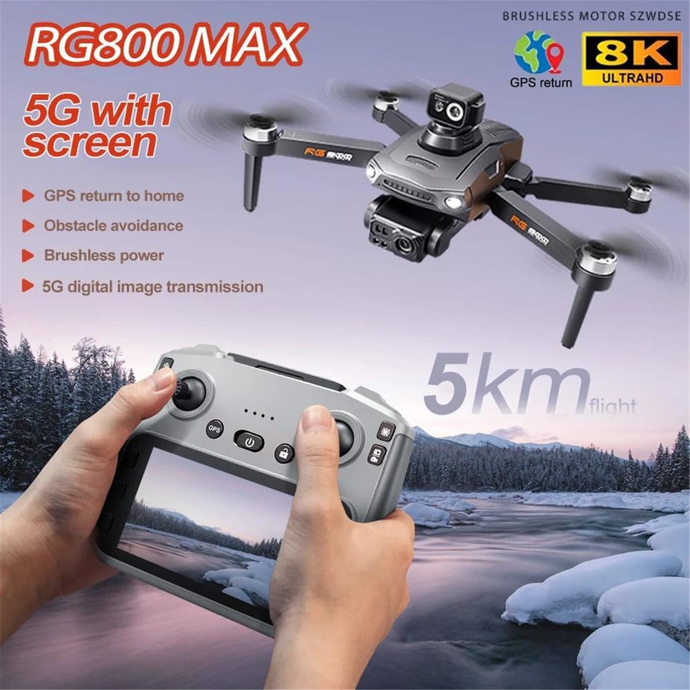 Triple Battery,New RG800 Max GPS Drone 8K Professional HD Dual Camera 5KM Photography 5G Brushless FPV Foldable Large Screen RC Quadcopter