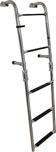 Miniatura 5 de classAcustoms 77090402 Escalera plegable para barco de 5 escalones Acero inoxidable Escalera para barco de esquí Escalera para pontón 2 + 3