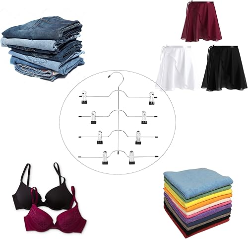 Miniatura 5 de Perchas para faldas de 4 niveles con clips ajustables que ahorran espacio, organizador de armario para faldas, pantalones, jeans, toallas (3 piezas)