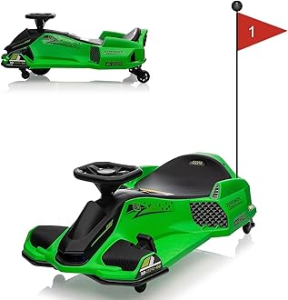 Drift Kart,24V Electric Go Kart for Kids 8+,7Ah Battery 180W Brushless Motor, with High/Low Speed Switch,Music,Front+Tail LED Light,Low-Power Alarm,5.5" Front Tire, for Riders up to 110 lbs Green