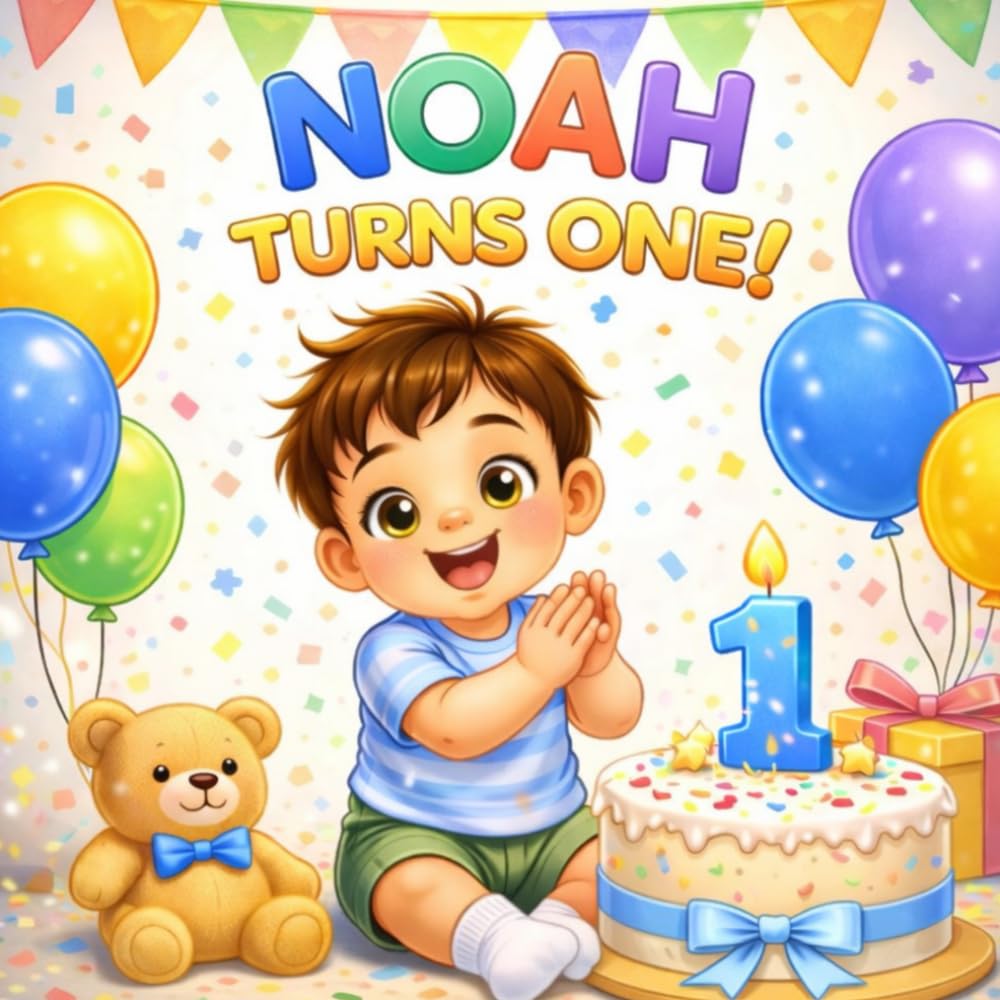 Noah Turns One: A Personalized First Birthday Story (Three Hearts Personalized Baby Book Series (NOAH))