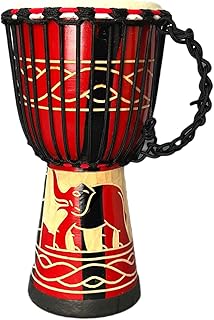 BORIYAM - Tambor Djembe profesionalmente tallado a mano, cabeza de tambor de piel de cabra, pandereta estilo africano occidental, bongo, percusión (elefante rojo)