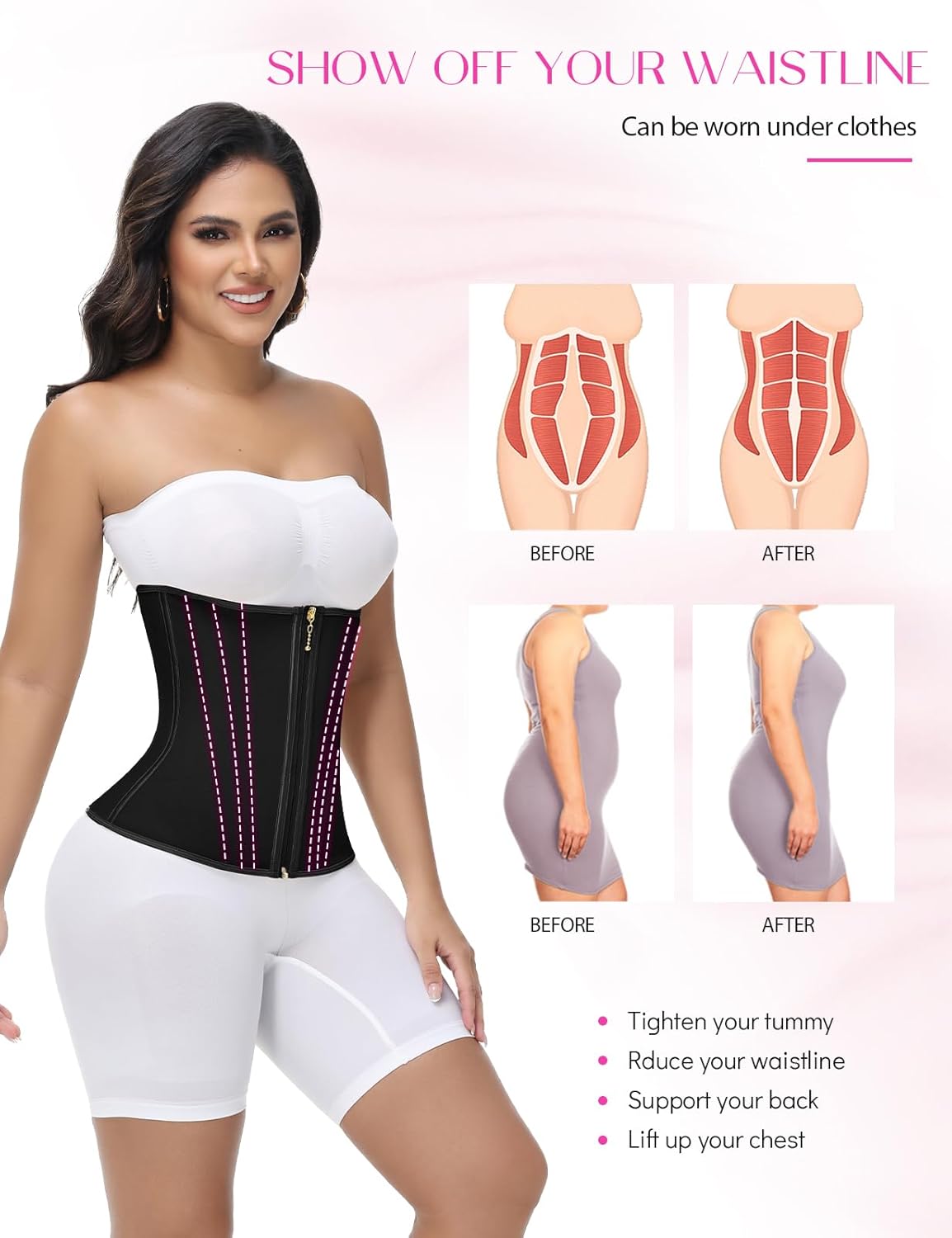 SHAPSHE Waist Trainer for Women Tummy Control Workout Waist Cincher Corset Shapewear Postpartum Body Shaper with Zipper Hook - Image 2