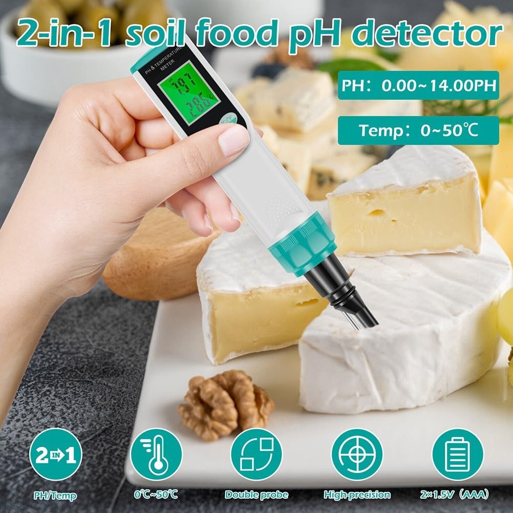 Zilimontt Testeur de pH alimentaire numérique étanche, mesure du pH et de la température très précise, pH mètre numérique avec sonde de température