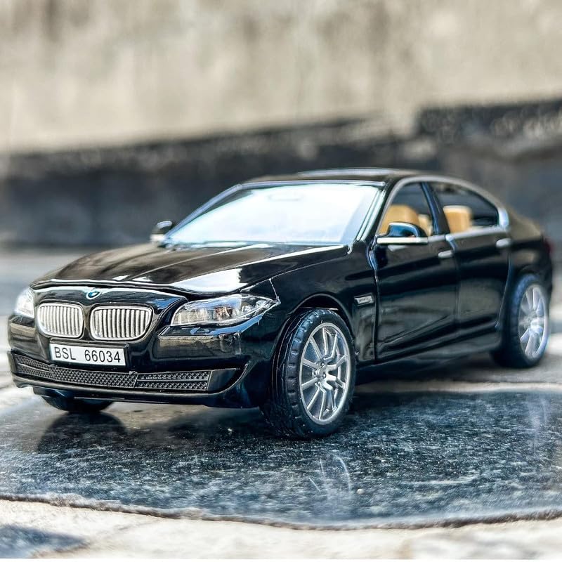 Image of Kids Model 1:32 BM 535I Die Cast Metal Car Pull Back Action Opening Doors with Realistic Engine Sound Lights Toy Car Gift for Boys - Black