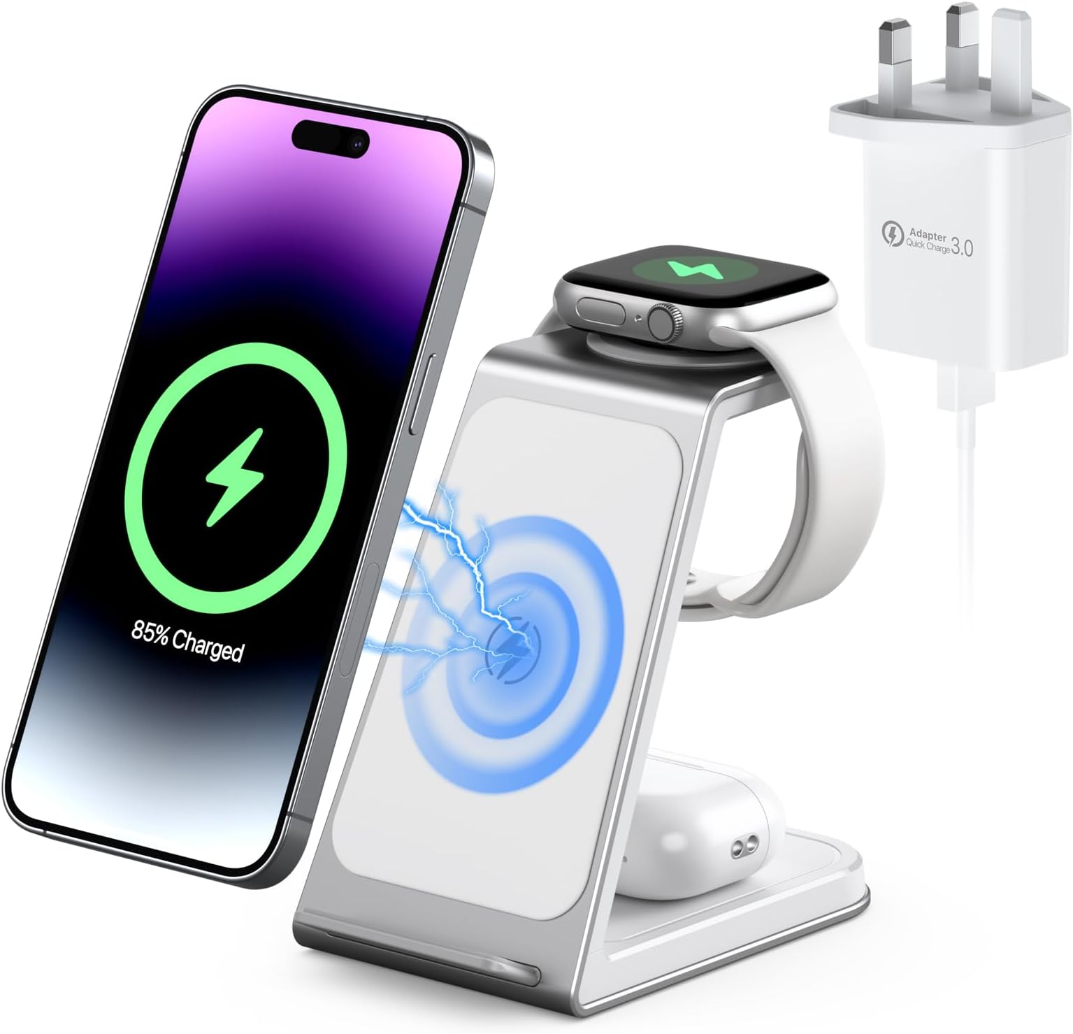 3 in 1 Wireless Charging Station,Aluminum Alloy Wireless Charger for Apple Devices,15W Fast Wireless Charging Stand for iPhone 16/15/14/13/12/11,Phone and Watch Charger Stand for Apple Watch,Airpods