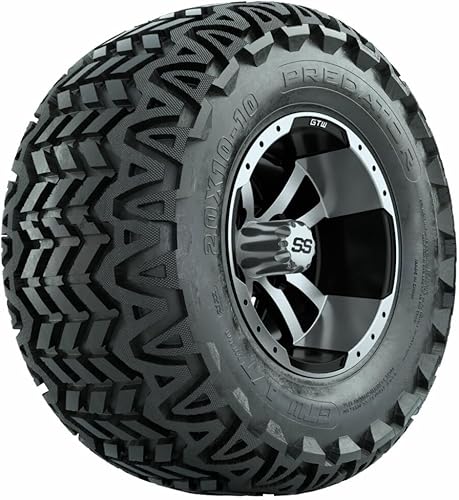 GTW Combo de ruedas y neumáticos para carrito de golf de 10 pulgadas | GTW Storm Trooper mecanizadas/ruedas negras en neumáticos Predator todo