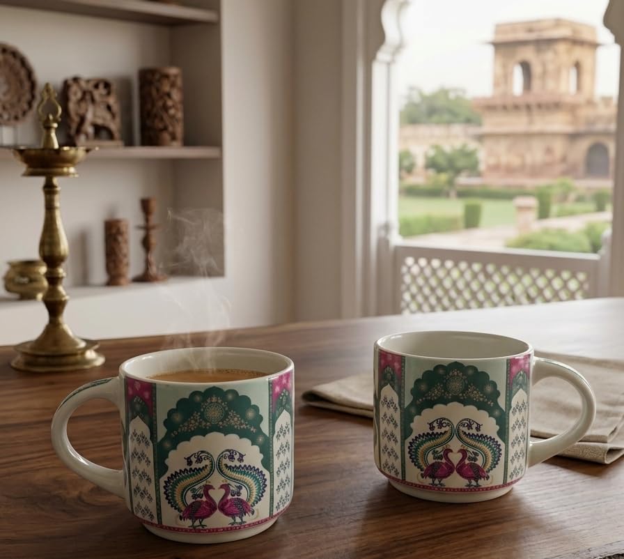 Image of Ceramic Handcrafted Tea /Coffee Set - 1 Teapot (500 ML), 2 Cups (200 ML) | Microwave & Dishwasher Safe | Best for Gifting (Magenta)