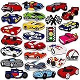 25PCS Racing Car Shoe Charms for Croc Bubble Slides Clogs Sandals, Speeding Car Shoe Accessories Decorations for Girls Women Teens Adults