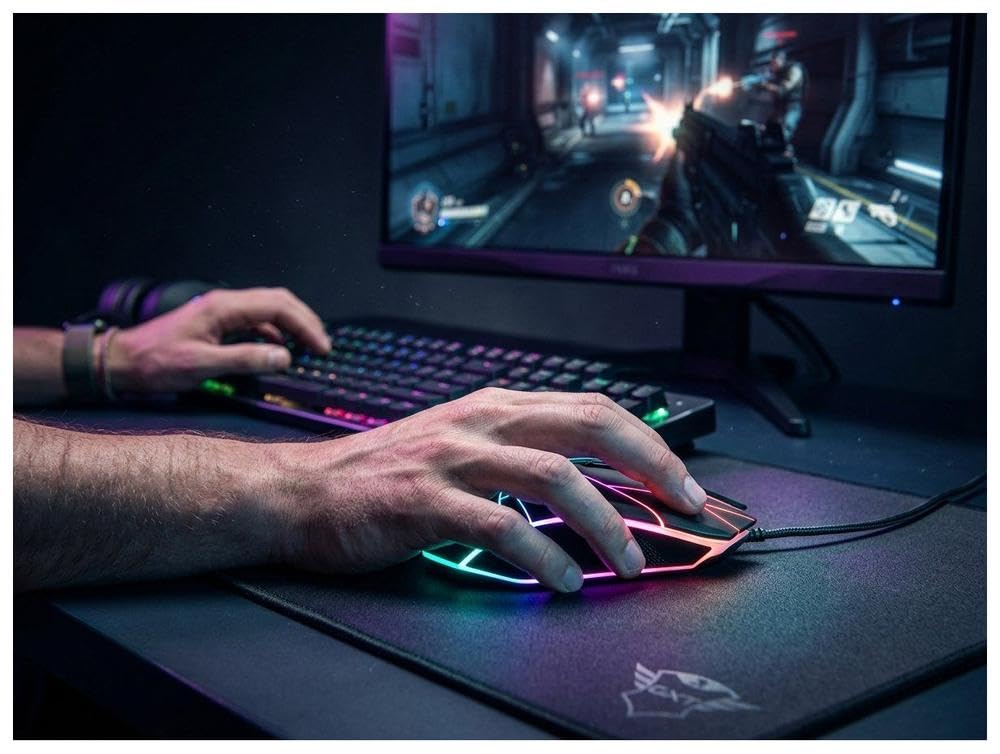 Trust Gaming Mouse LED RGB GXT 160X Ture, Ergonomico, con Filo, USB, 7 Pulsanti Programmabili, illuminazione LED Personalizzabile, PC/Mac/Macbook/Laptop