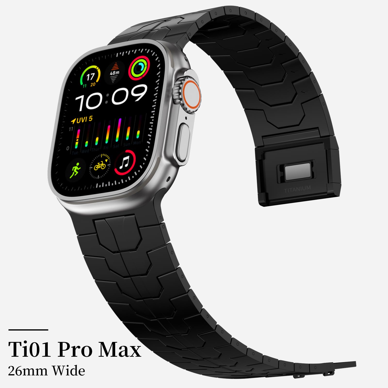 ACESTAR Titanarmband für Apple Watch Ultra 49 mm/Serie 10, 46 mm, 26 mm breit, verstellbare Glieder mit Magnetverschluss und DLC-Beschichtung