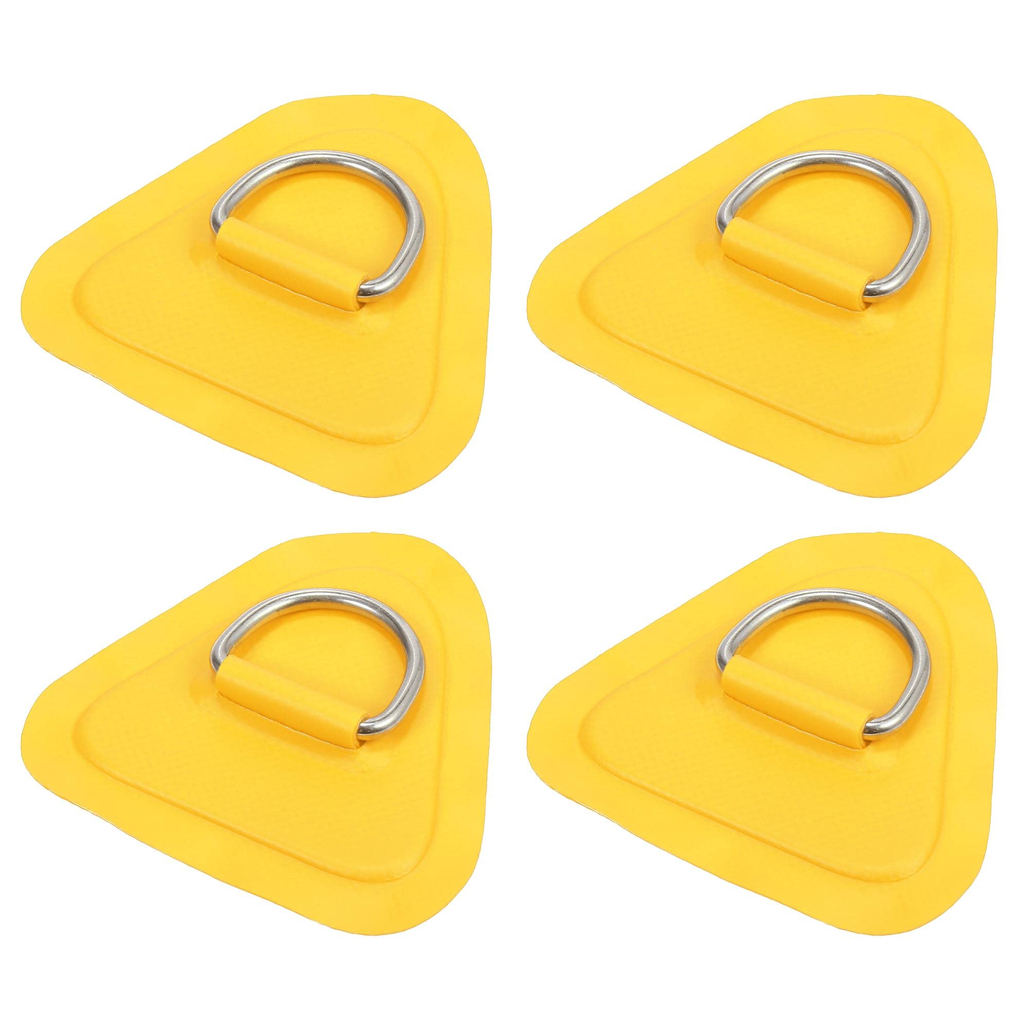 X AUTOHAUX 4pcs D Ring Patch PVC Stainless Steel Triangle Shape D Ring Pad for Inflatable Boat Kayak Canoe Deck Yellow