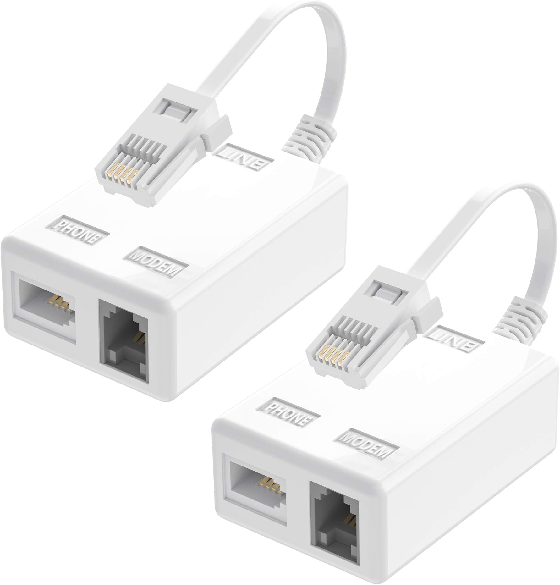 Ancable BT Plug to ADSL RJ11 Broadband Internet Microfilter Splitter 2 Pack, BT Male to RJ11 Female for Landline Modem Router Wifi Plug Telephone White Socket Phone Splitter Cable Sky