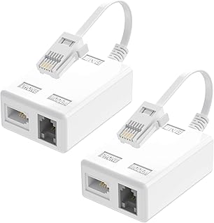 BT Plug to ADSL RJ11 Broadband internet Microfilter Splitter 2 Pack, Ancable BT Male to BT & RJ11 Female for Landline Modem Router Wifi Plug Telephone White Socket Phone Splitter Cable Sky, BT