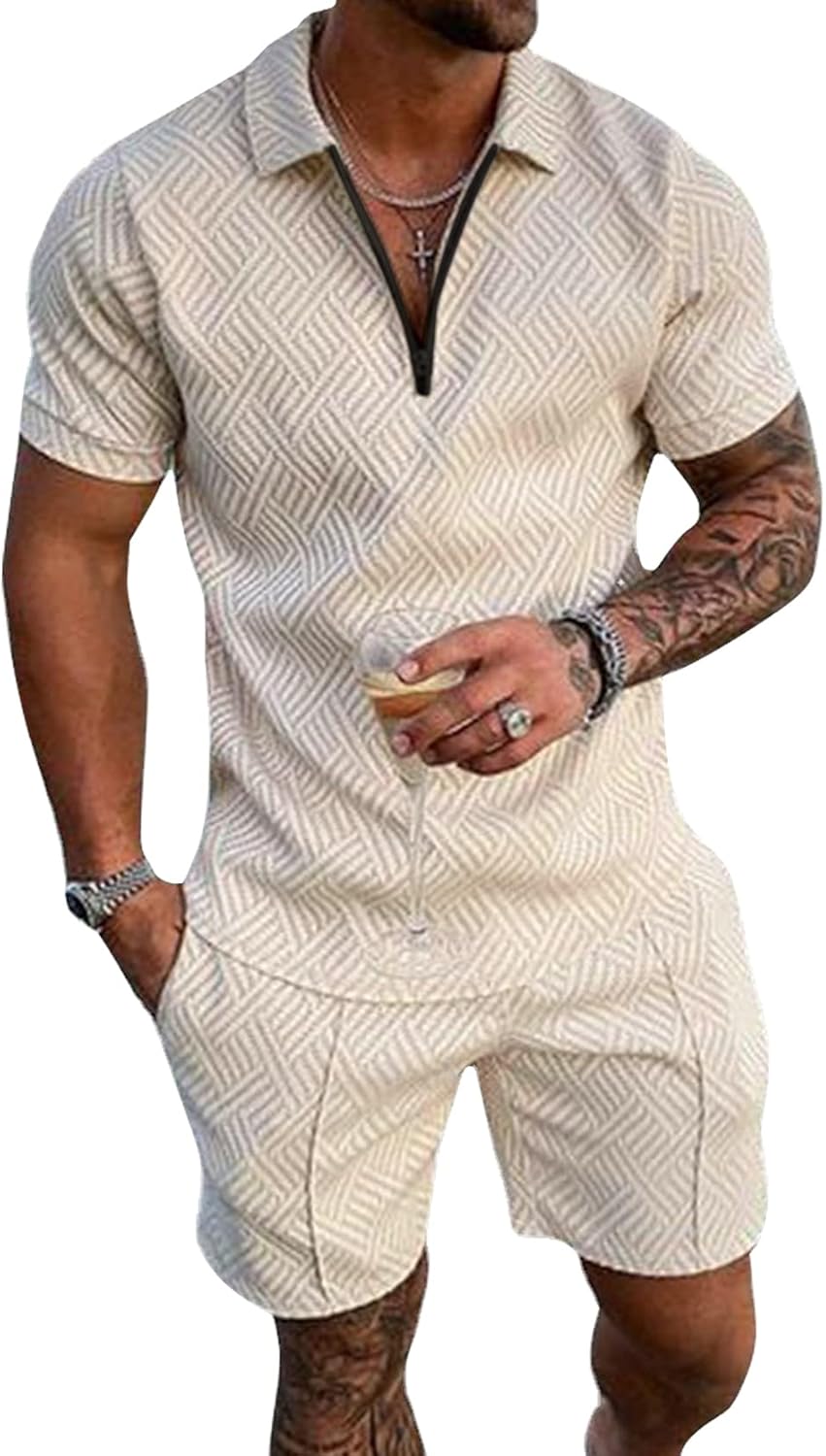 AIEOE Men’s Summer Tracksuit Set 2Pcs Polo Shirt and Shorts Suits Short Sleeve Sportswear Outfit Casual Regular Fit Tracksuit Sports Gym Suit