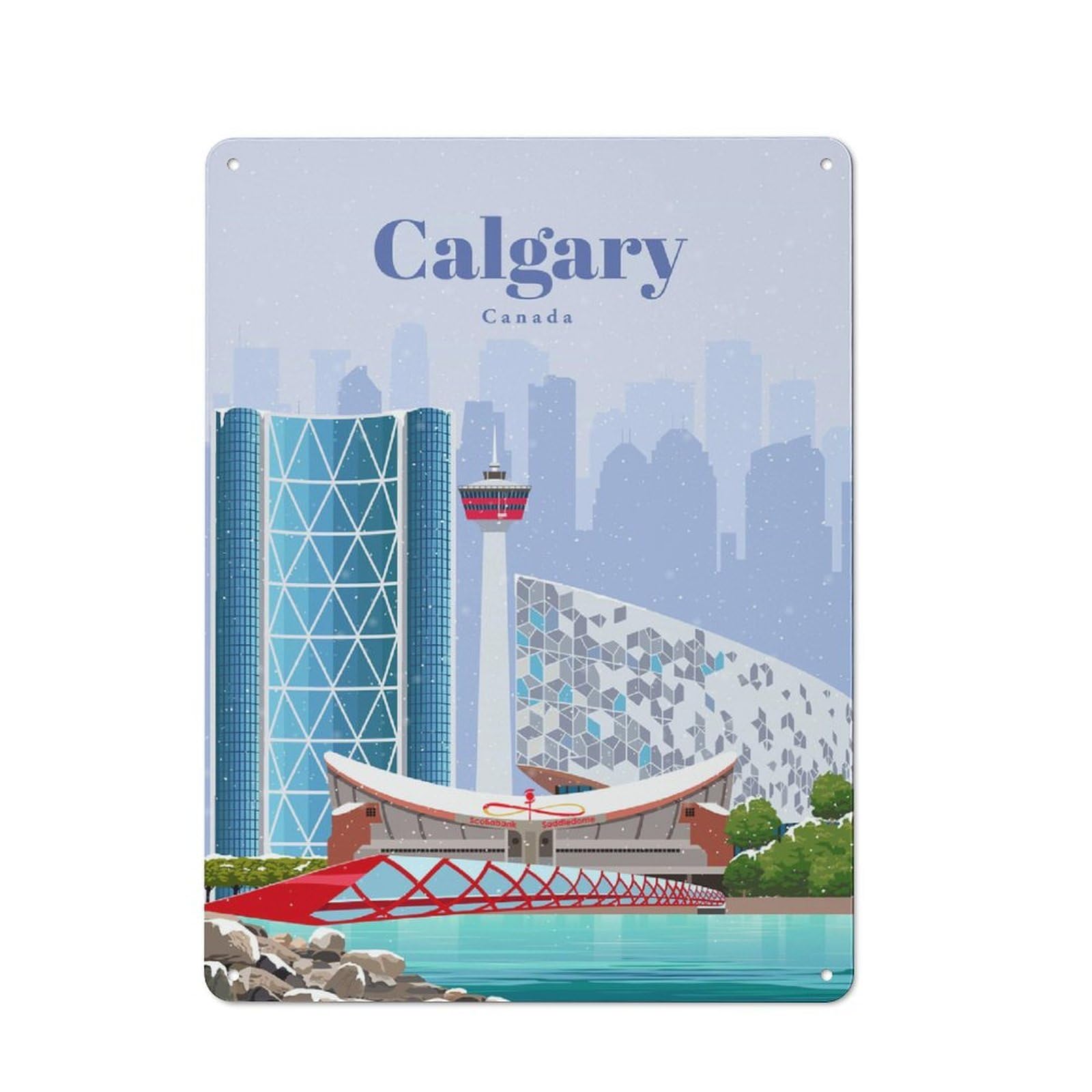 Junmoney Travel To Calgary Tin Wall Plaque 40X30cm With For Hallway Wall, With Clear Retro Wall Decor Character