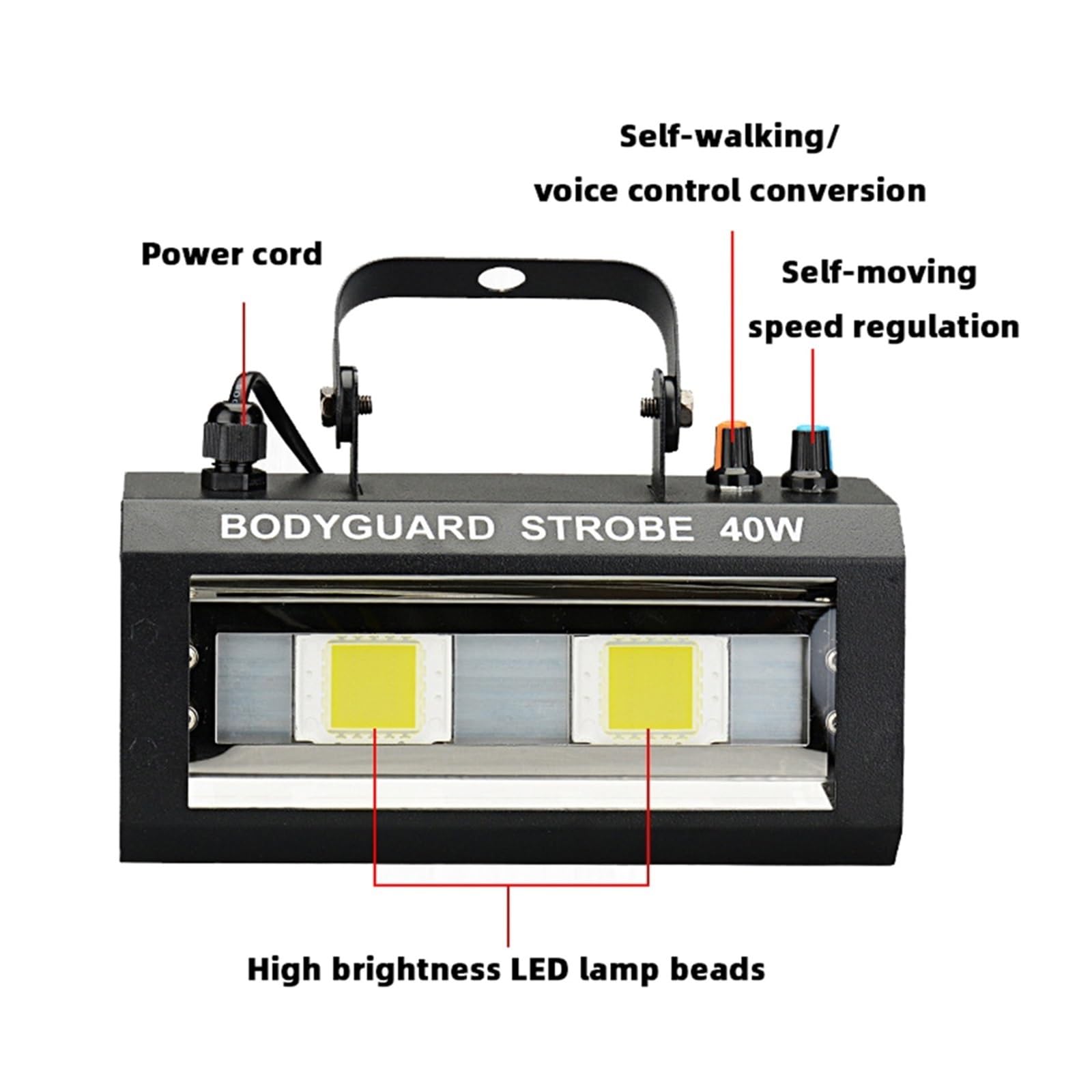 Strobo Discoteca, 40W RGB Bianco DJ Luci stroboscopiche da discoteca Luce da palcoscenico Altoparlante Telecomando Flash KTV Party Holiday Wedding Stage Effetto di illuminazione per Feste da Ballo DJ