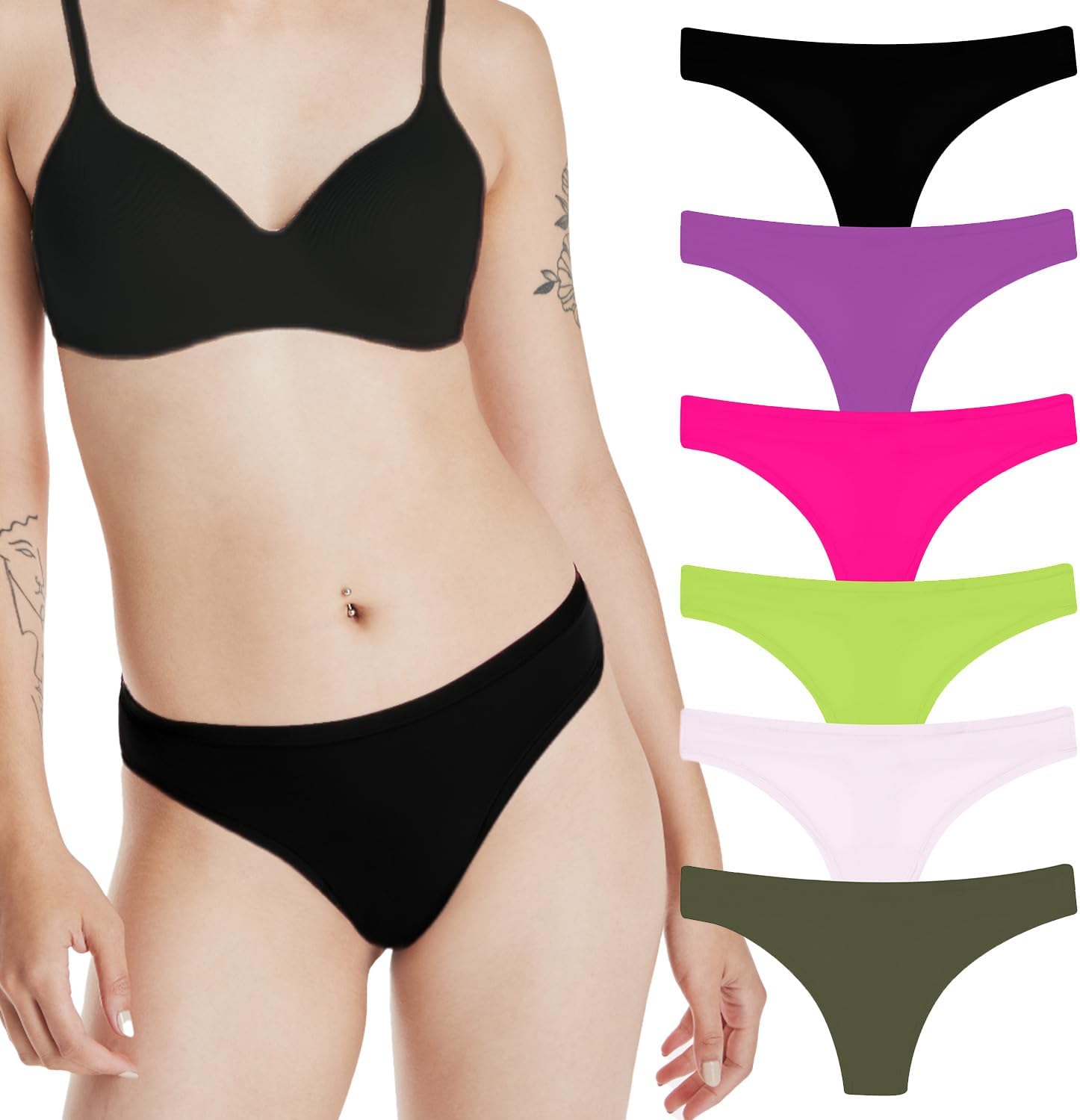 Hanes Premier Women's Underwear Thongs Set, 6-Pack, Luxe Fit No-Show Microfiber Thongs for Women, Moisture-Wicking Panties