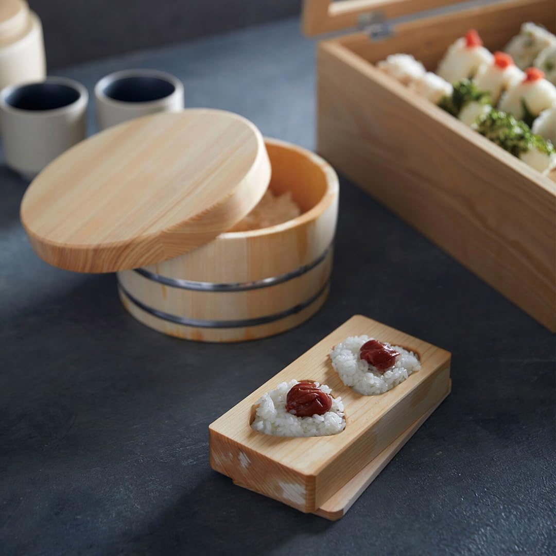 Making Rice Musubi With Formed Containers TIKUSAN Wooden Onigiri Musubi Maker Japanese Rice Ball Press Hinoki ...
