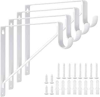 4 Pack Heavy Duty Closet Rod Brackets Holder 10.8 x 10.8 x 1 Inch, White Closet Rod Shelf Support Hooks Wall Mounted Shelf...
