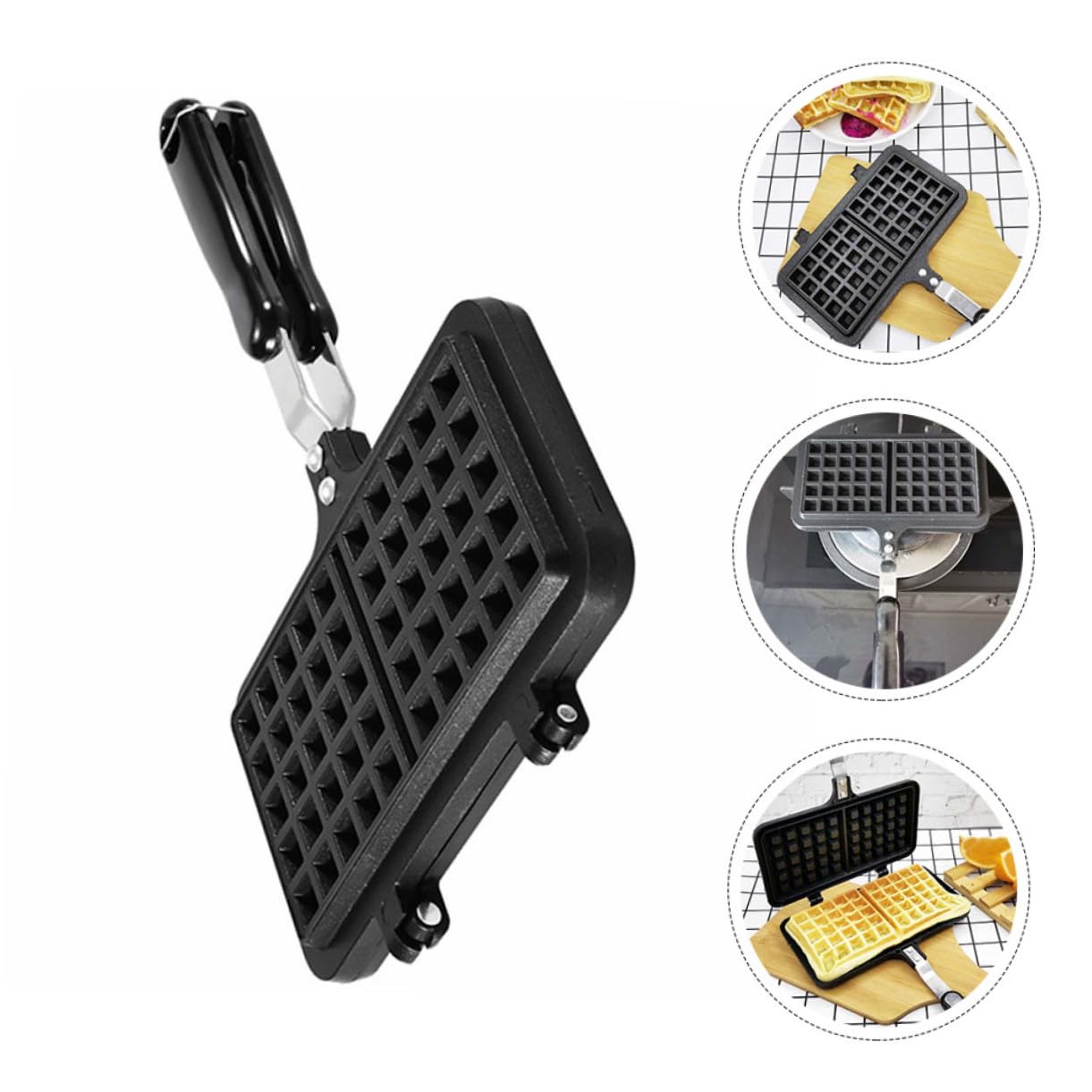 BESTYASH Stampo Resistente al Calore per Waffle Nero in Alluminio Pressofuso Facile da Pulire per Dolci Creativi in Cucina Natalizia