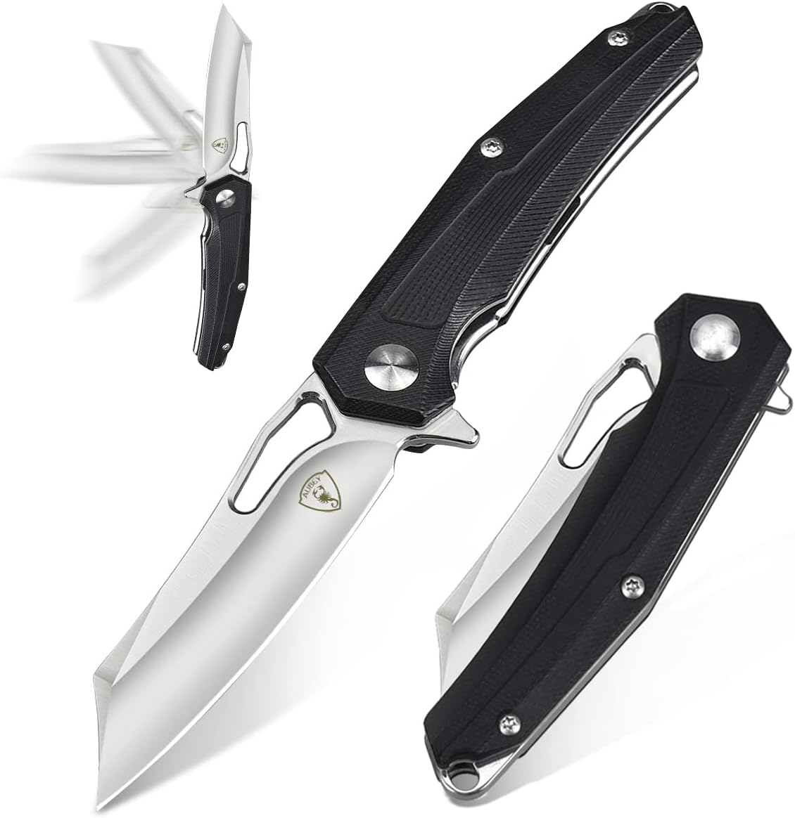 AUBEY Tanto Folding Knife Mini Knife with D2 Steel Blade and G10 Handle, EDC Small Pocket Knife with Ball Bearing and Flipper, 2.7 Inch Blade Length, Father’s Day Gifts for Dad