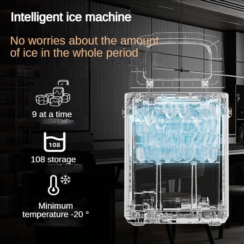 Automatic Ice Maker, 6-Minute Rapid Intelligent Fully Automatic Bullet Ice Block Making Machine, Suitable for Dormitories, Offices and Outdoor Activities
