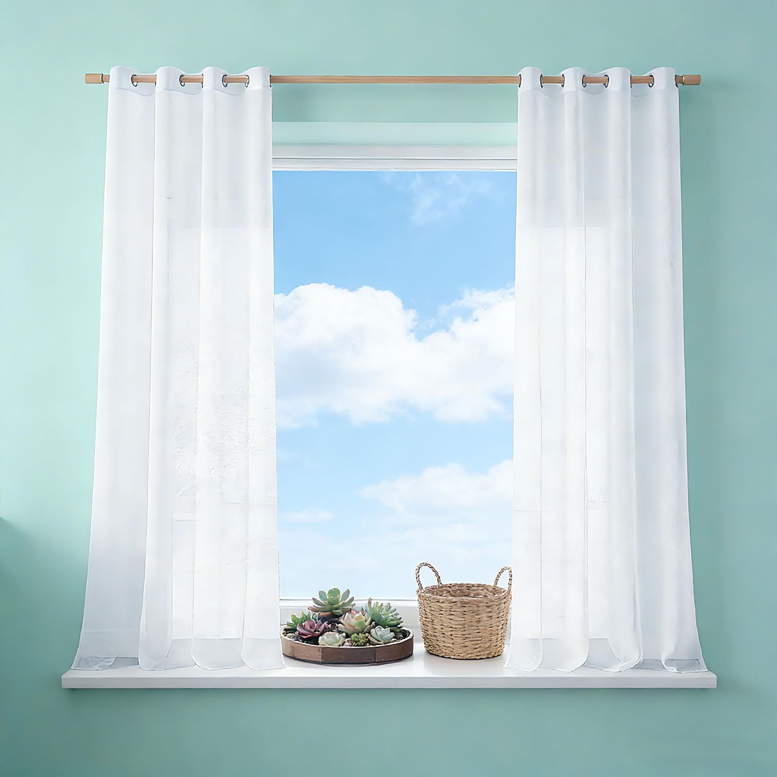 Voilage 90x170 cm anti regard rideau translucide souple blanc