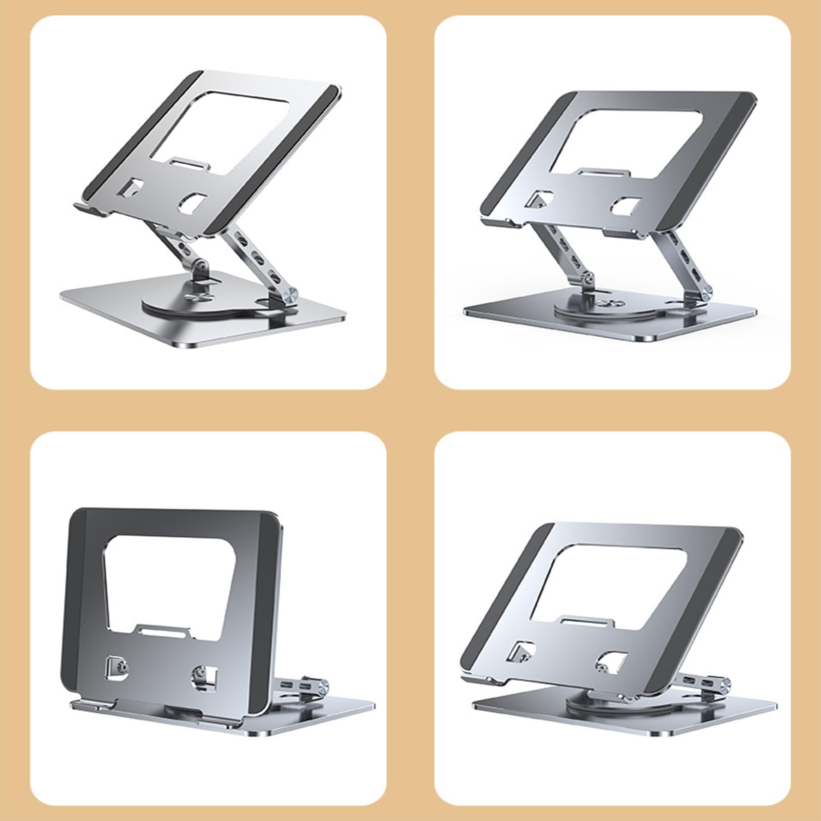 Soporte de refrigeración ajustable de dos ejes para laptop, marco de aleación de aluminio, base giratoria de 360 grados, suspensión ergonómica de escritorio para 10 dispositivos de 17 pulgadas